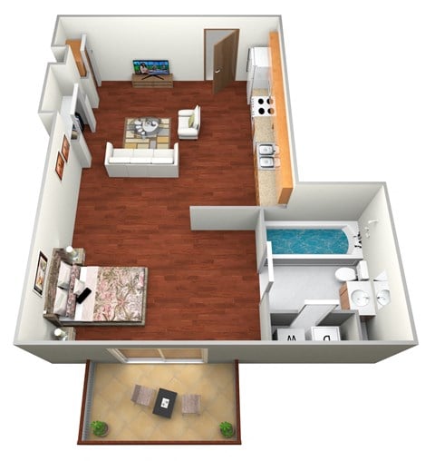 Floor plan for studio, 1 bath, 413 sqft